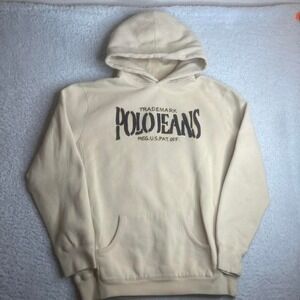 Vintage Polo jeans co mens cream embroidered hoodie boxy heavy Ralph xxl